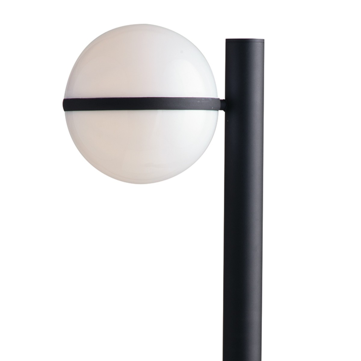 Mât de sol ORBIT avec sphère en aluminium noir et diffuseur acrylique LED intégré