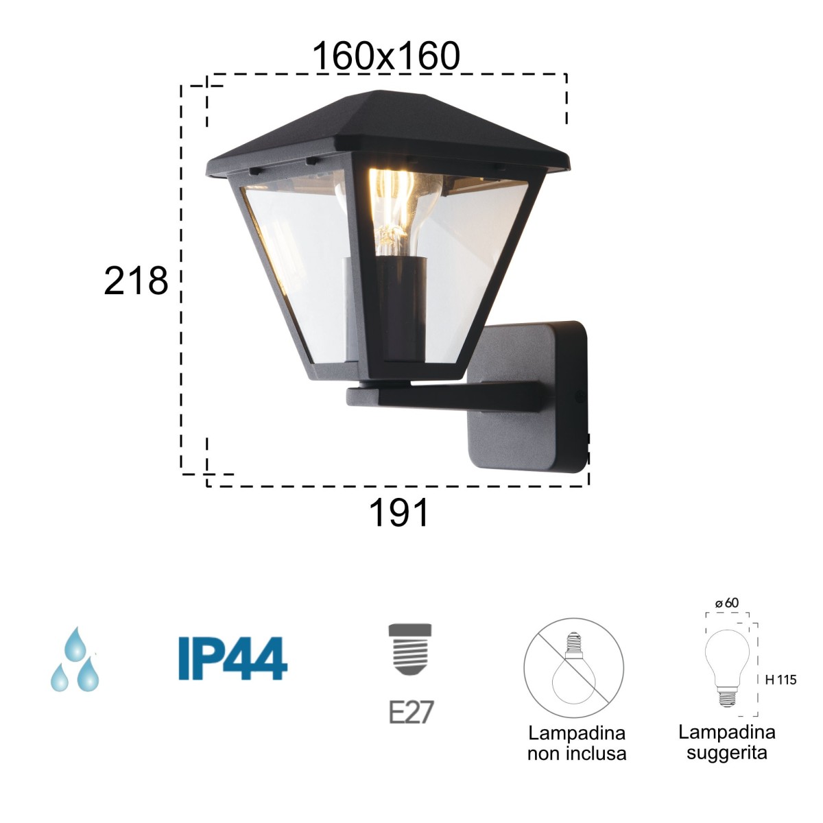 Applique da parete per esterno 60W E27 antracite Libresque Up