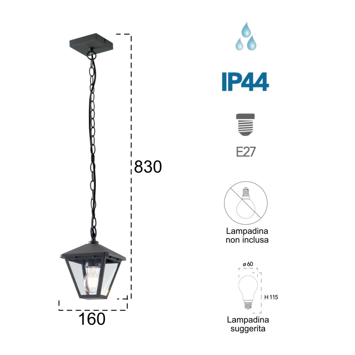 Lampadario a sospensione 60W E27 antracite Libresque