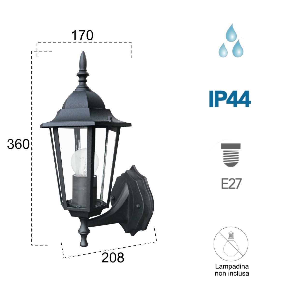 Schwarze Außenwandleuchte London Up 60W E27