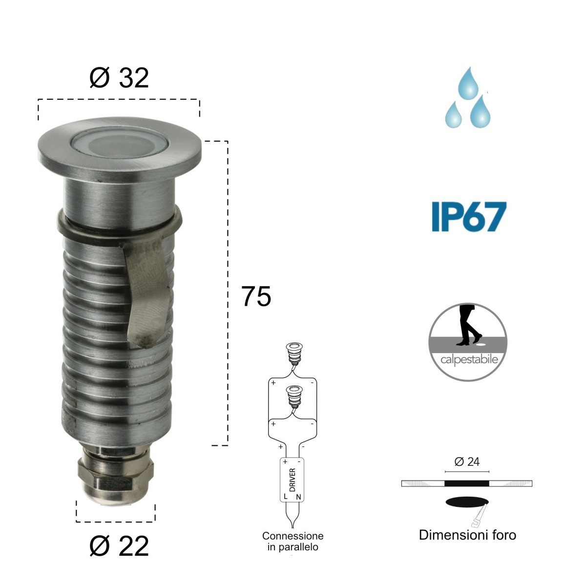 Segnapassi da incasso 3W a led luce blu nickel Metro