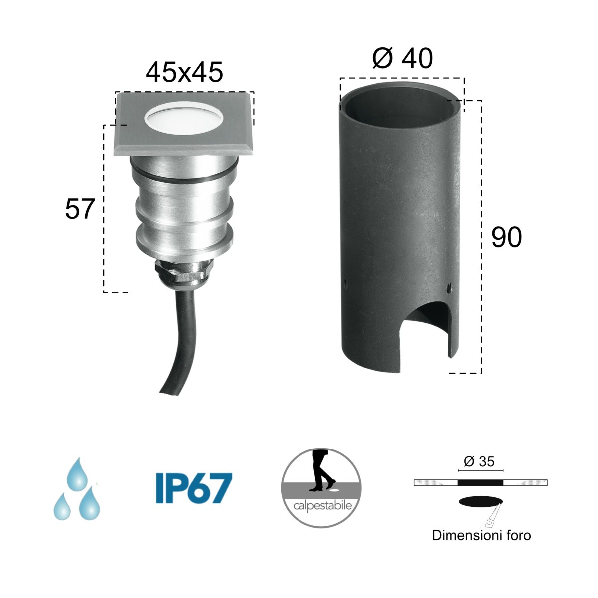 3W LED-Stufeneinbauleuchte 3000K Nickel Stomp Square