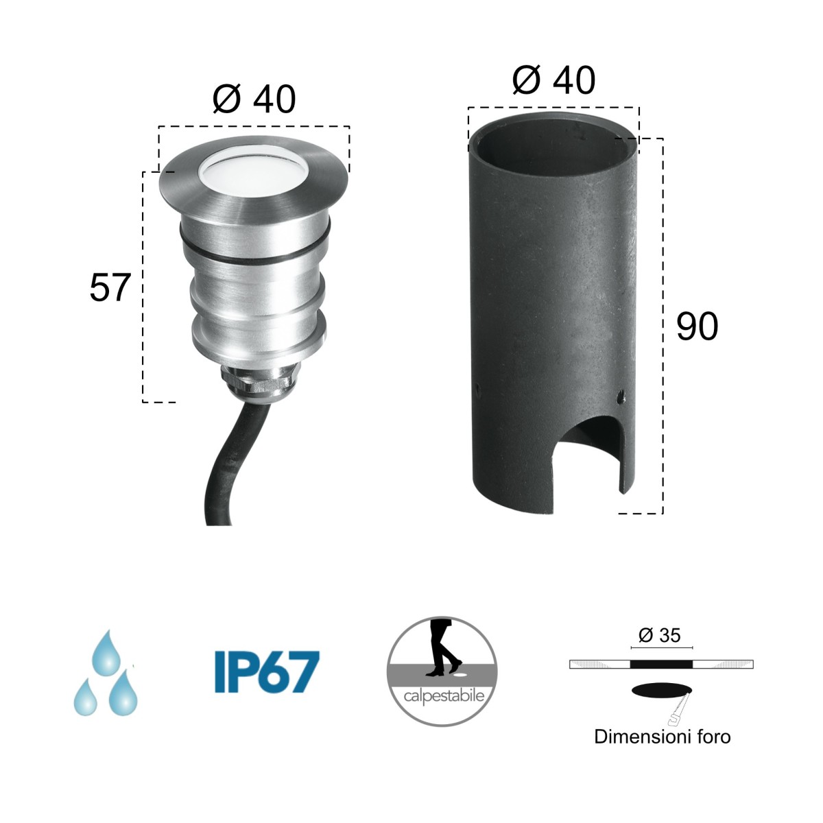 Segnapassi da incasso 3W a led 3000K nickel Stomp Round