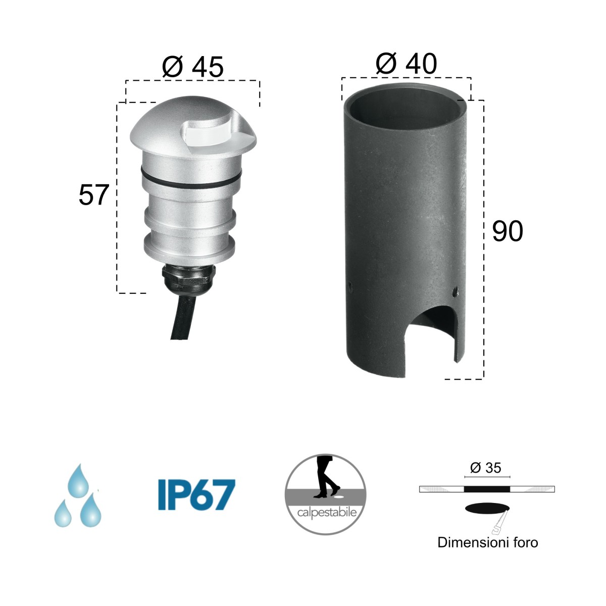 Segnapassi da incasso 3W a led 4000K nickel Pin