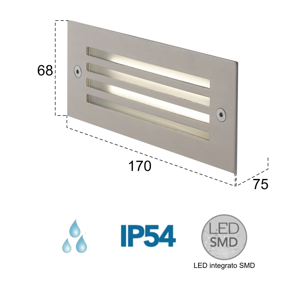 6-W-LED-Einbau-Stufenleuchte mit vernickeltem Flankengitter