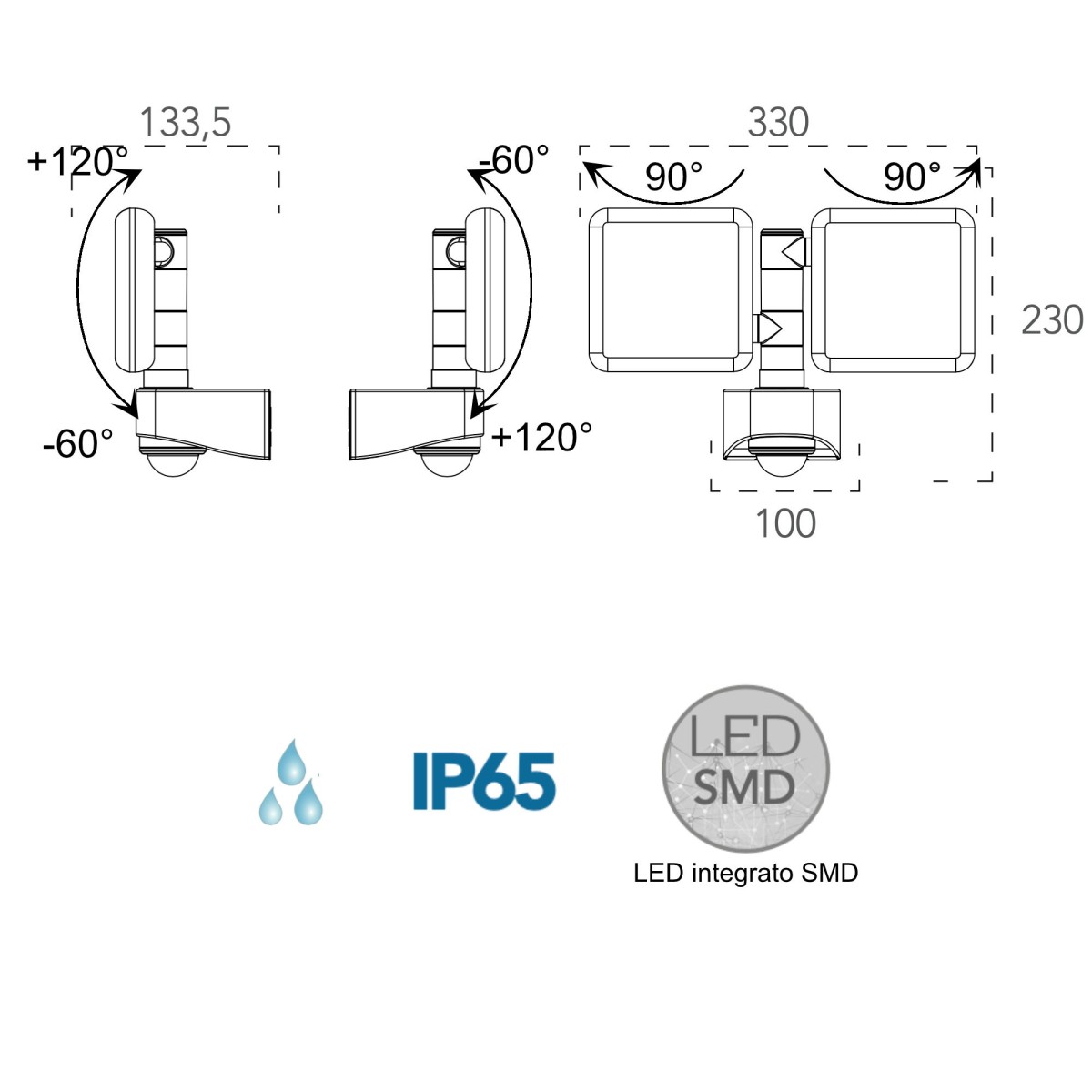 2x10W LED-Außenstrahler mit Sputnik Double Anthrazit-Sensor