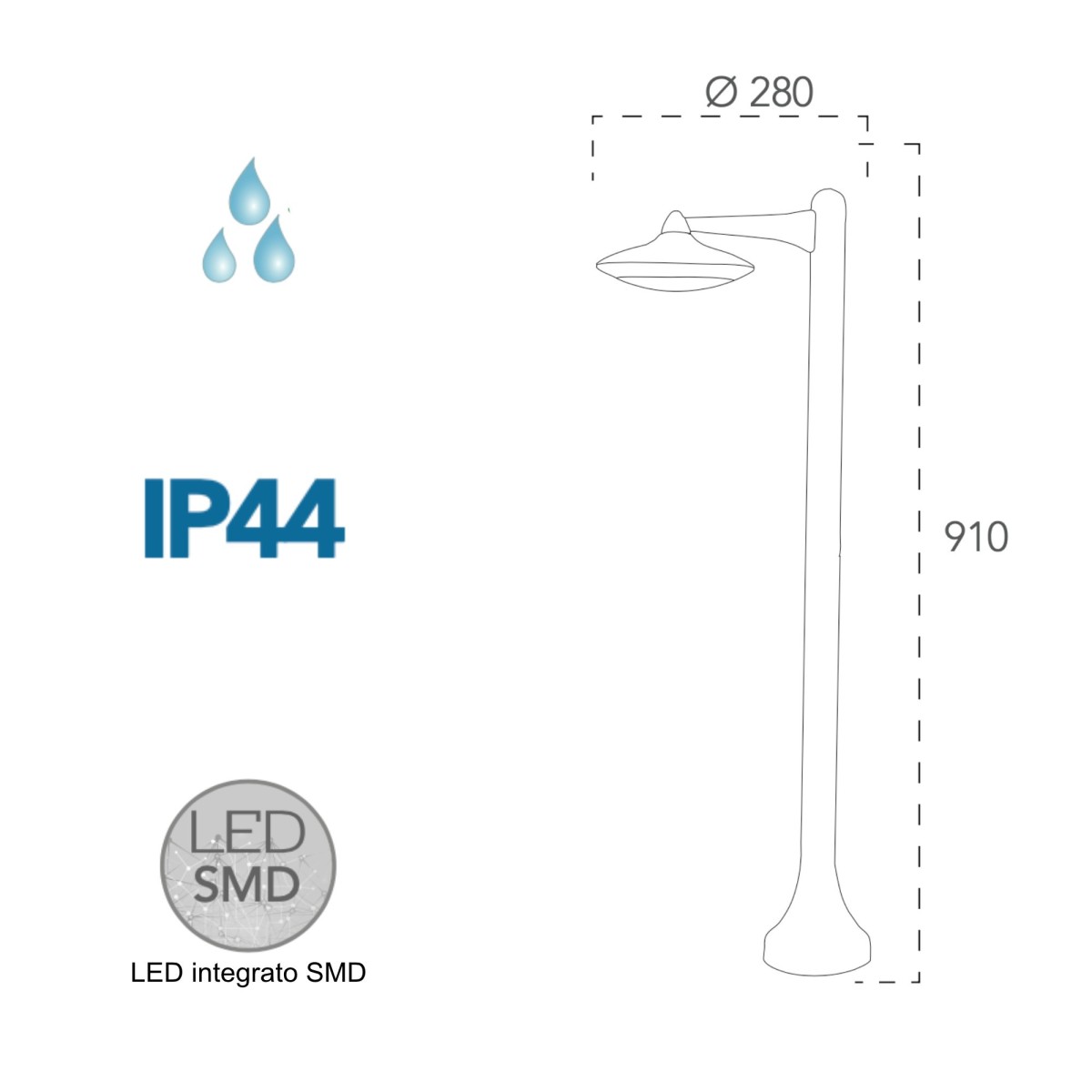 Armony 12W schwarze LED-Außenpollerleuchte