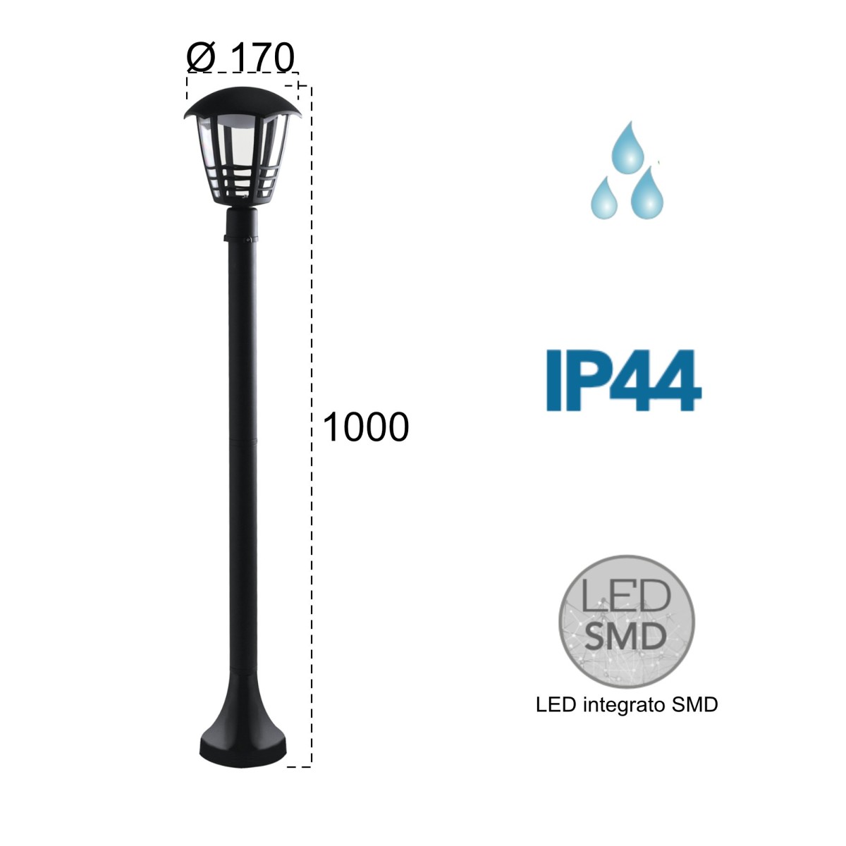 Grace 12W schwarze LED-Außenpollerleuchte