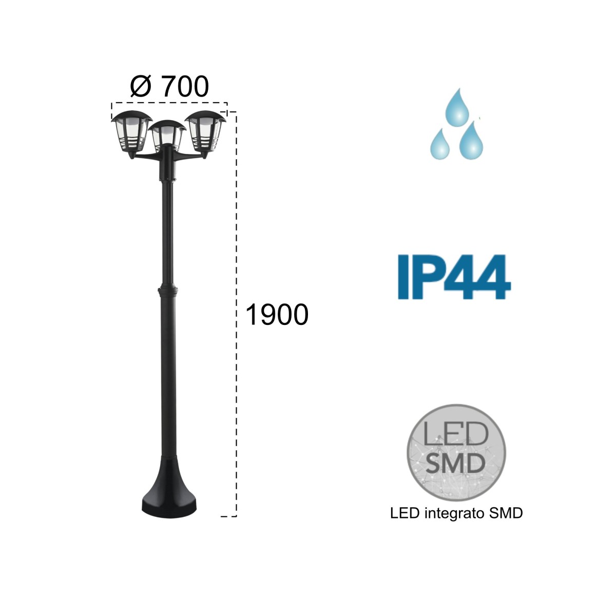 Lampadaire Noir Led A + 4000kelvin 36 watts