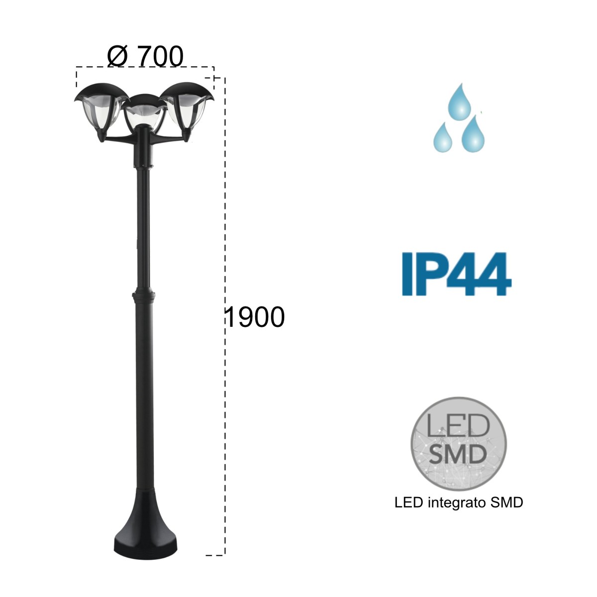 Lampadaire LED Noir 4000kelvin 36 watts