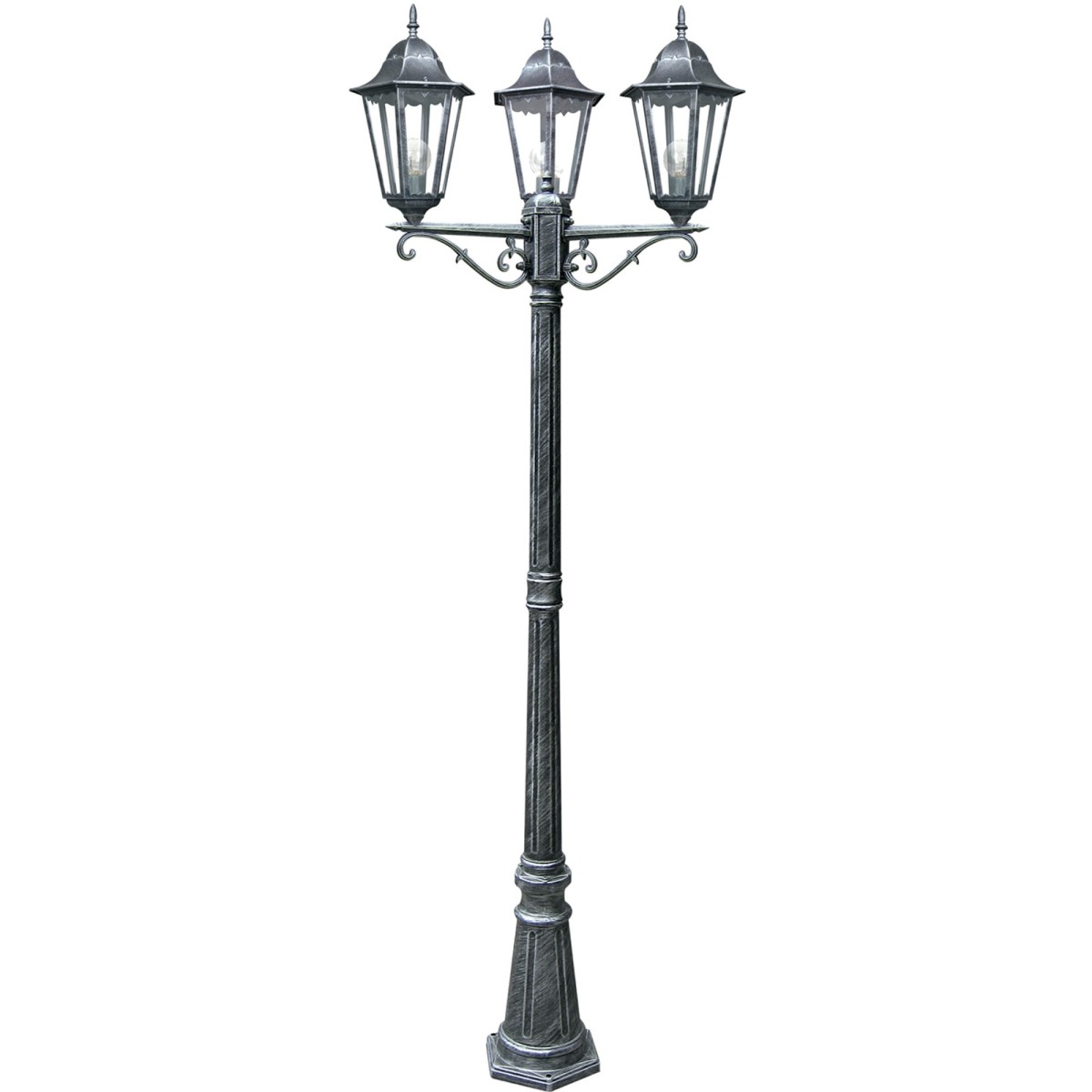 Außenlichtmast 3x60W E27 schwarz und silber Köln