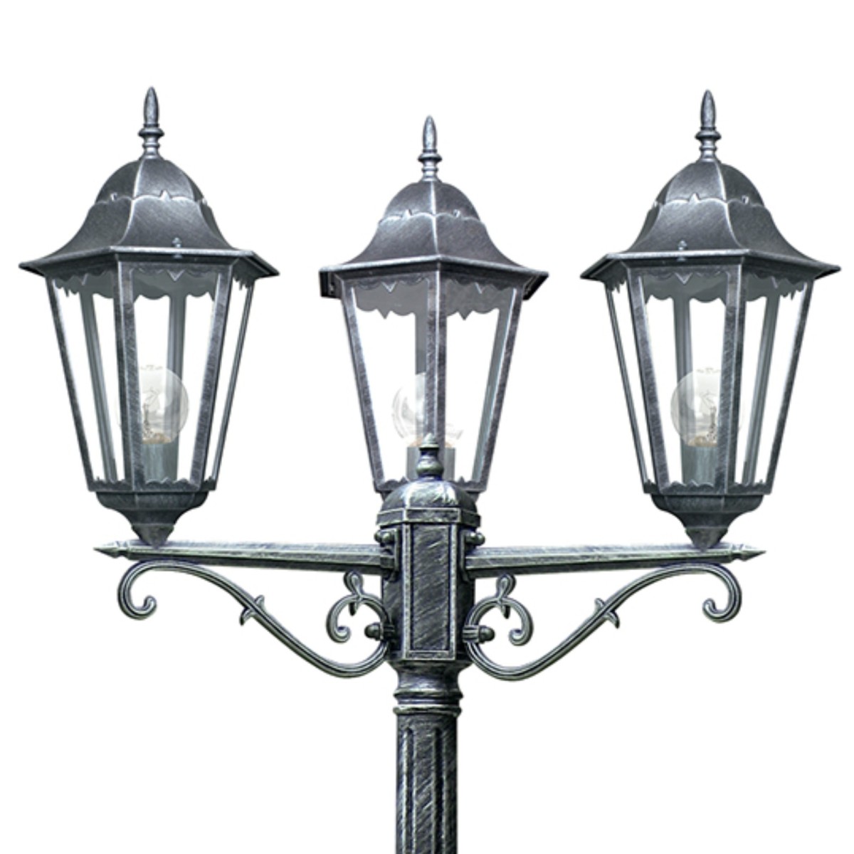 Außenlichtmast 3x60W E27 schwarz und silber Köln