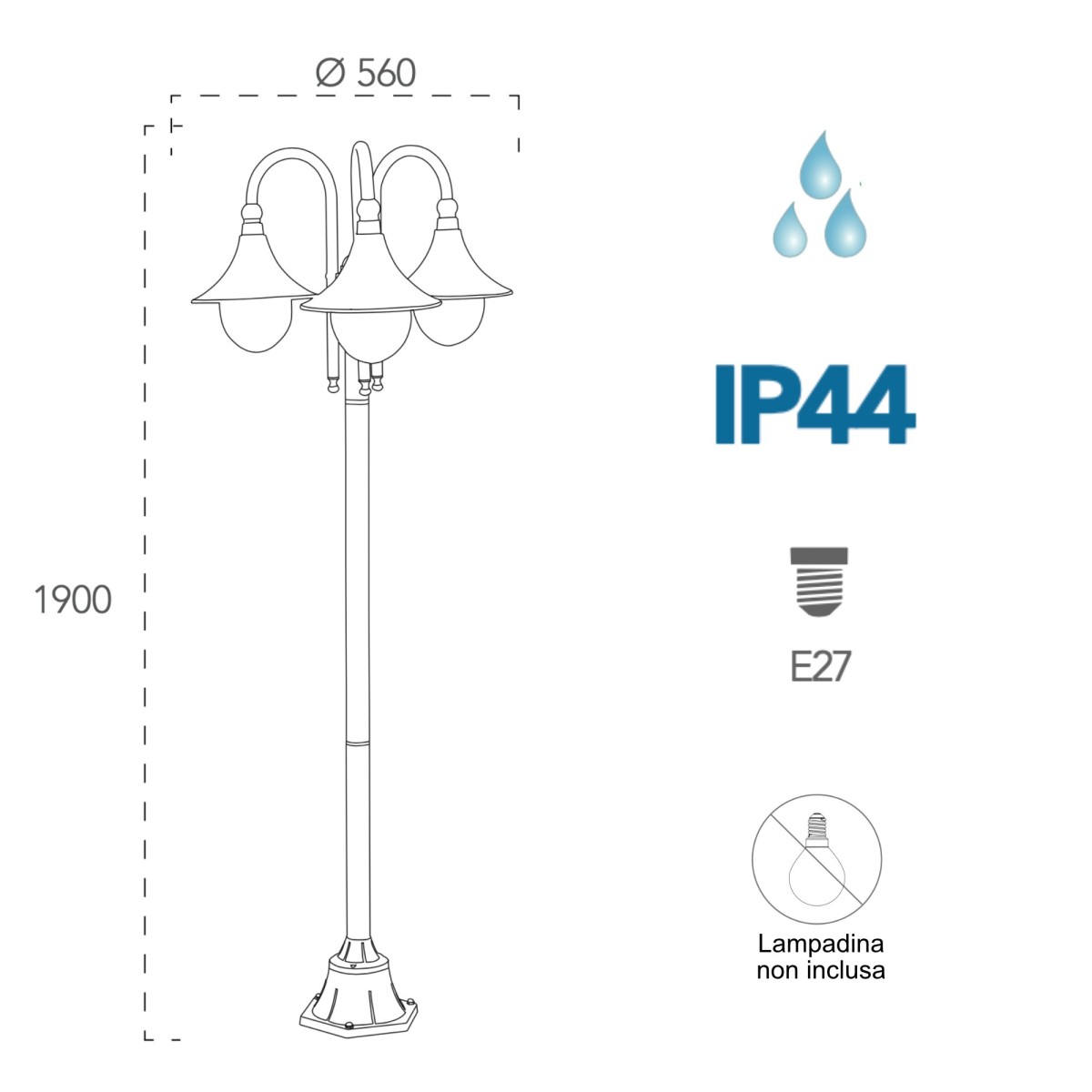 Außenlichtmast 3x60W E27 schwarz Dublin