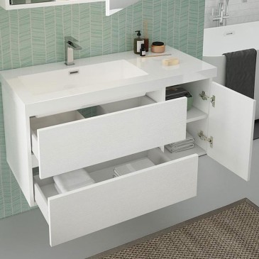 Mobile bagno sospeso bianco larice 100cm due cassetti e sportello MOOD-100