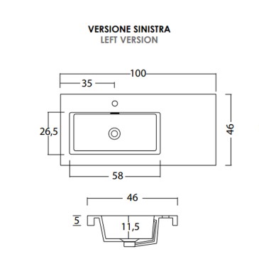 Mobile bagno sospeso bianco larice 100cm due cassetti e sportello MOOD-100