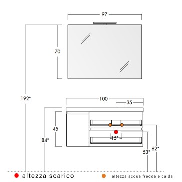 Mobile bagno sospeso bianco larice 100cm due cassetti e sportello MOOD-100