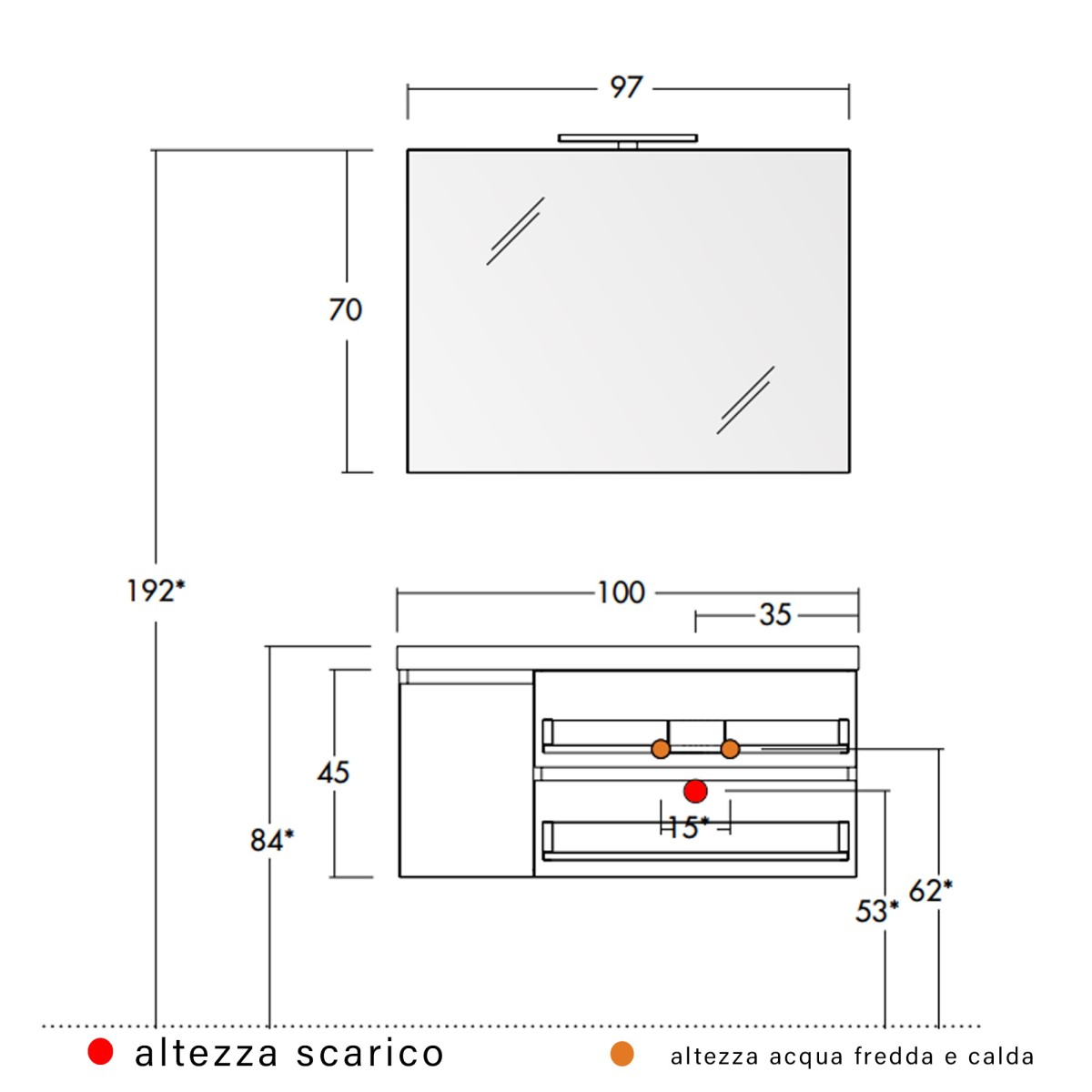 Eukalyptusgrauer hängender Badezimmerschrank 100 cm mit zwei Schubladen und Tür MOOD-100