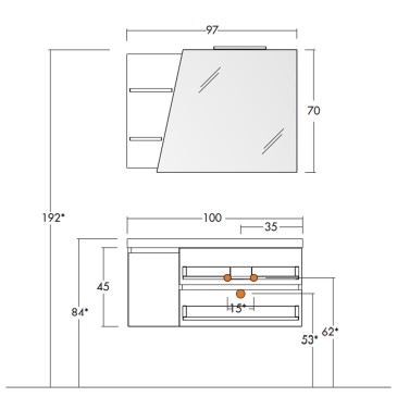 Weißer hängender Badezimmerschrank mit 100 Spiegelregalen und Lampe MOOD-100