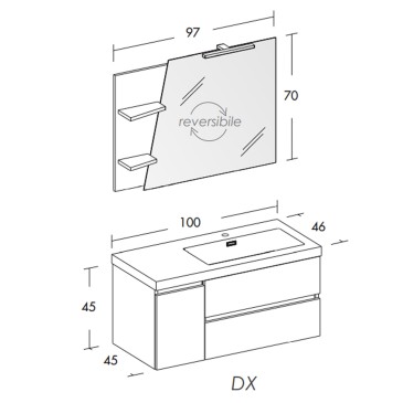 Mobile sospeso bagno grigio da 100cm