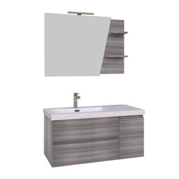 Mobile bagno sospeso 100cm grigio specchio con mensole MOOD-100