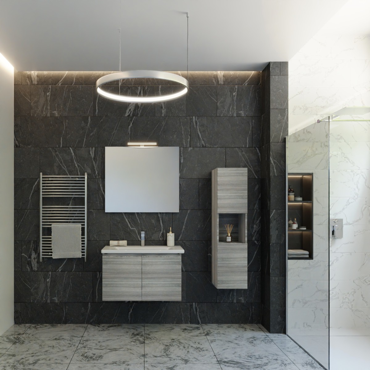 Composizione Bagno mobile sospeso 80cm con colonna grigio