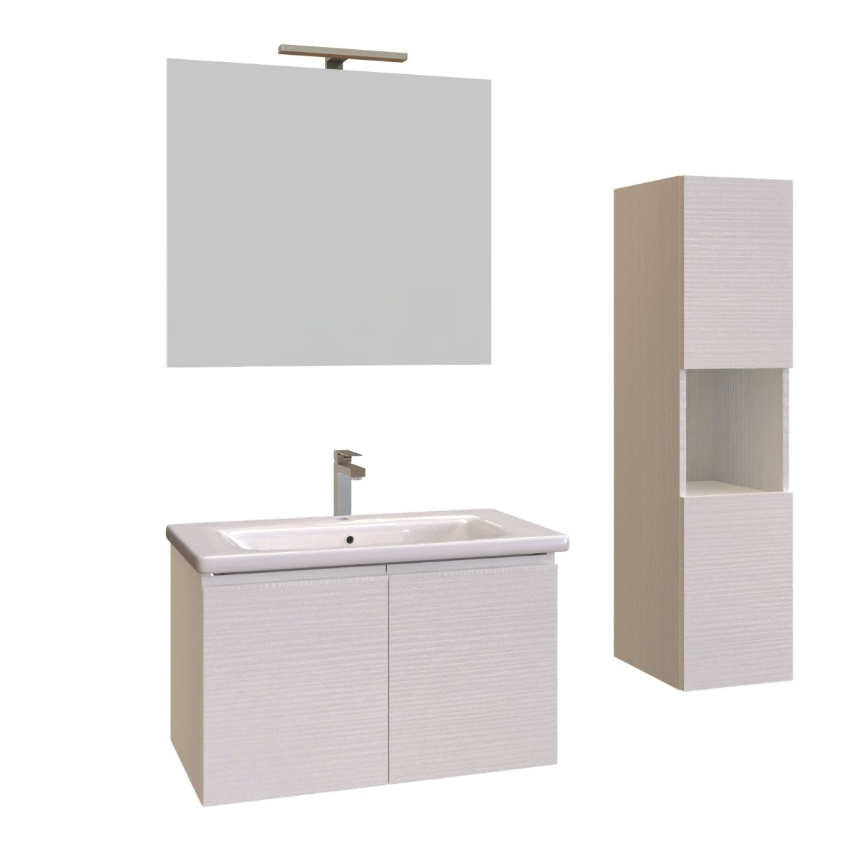 Composition Salle de bain suspendue mobile 80cm avec colonne en mélèze blanc