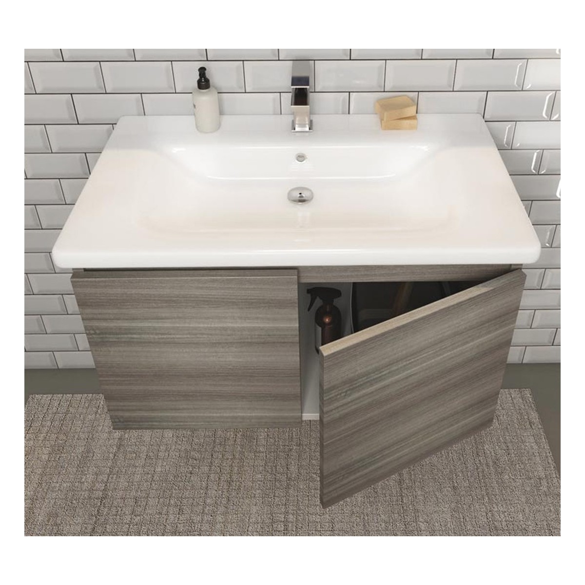 Composizione Bagno mobile sospeso 80cm con colonna bianco larice