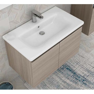 Composizione Bagno mobile sospeso 80cm con colonna olmo terra