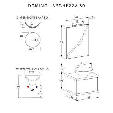 Hängender Badezimmerschrank 60 cm warmgrauer Beton mit Spiegel DOMINO