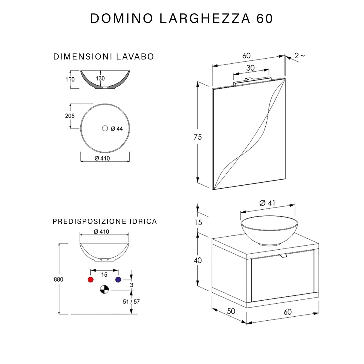 Hängender Badezimmerschrank 60 cm warmgrauer Beton mit Spiegel DOMINO