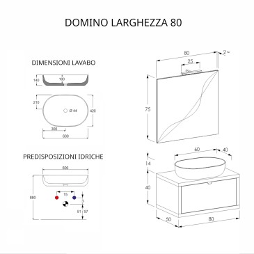 Meuble de salle de bain suspendu 80cm béton gris chaud avec miroir DOMINO