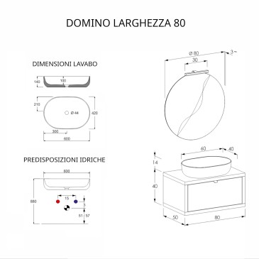 Mobile bagno sospeso 80cm cemento grigio cielo con specchio DOMINO