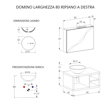 Hängender Badezimmerschrank 80 cm mit warmgrauem Regal und Spiegel DOMINO