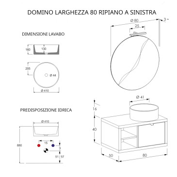 Mobile bagno sospeso 80cm con ripiano e specchio grigio cielo DOMINO