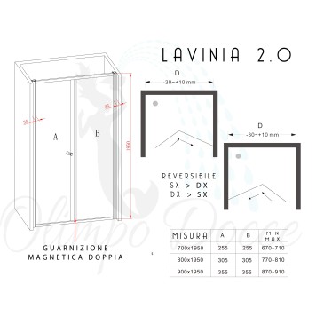 Porte de douche pliante 90cm Lavinia