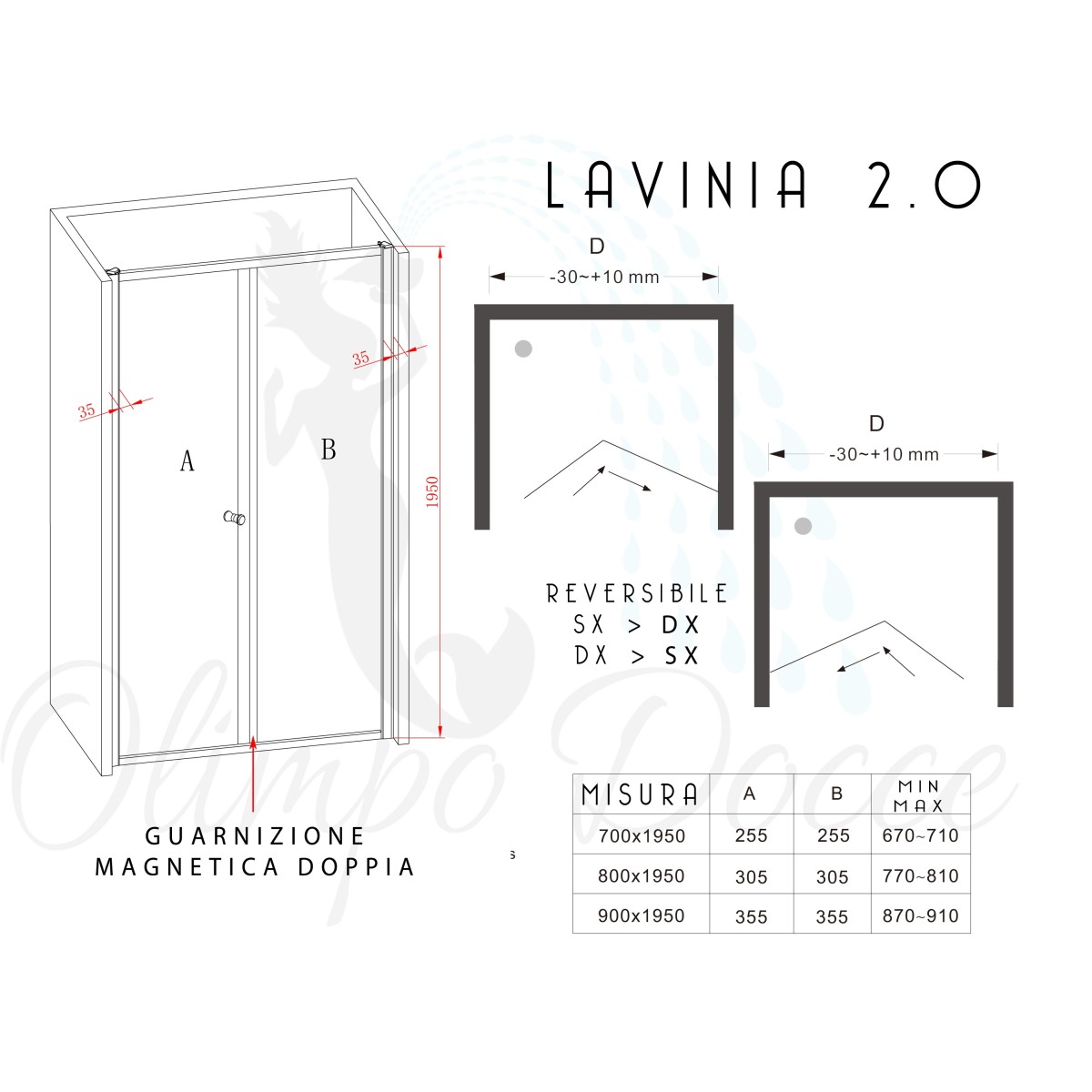 Porta doccia pieghevole 80cm Lavinia