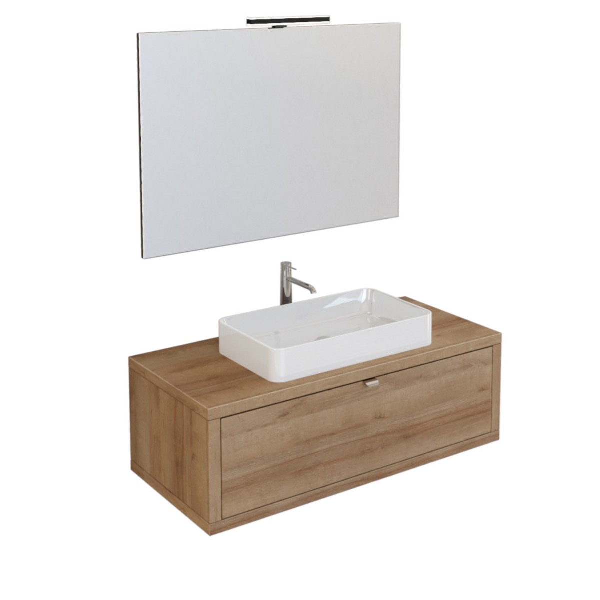 Meuble de salle de bain suspendu 110cm chêne farnia avec miroir DOMINO