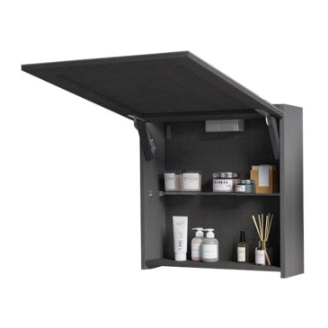 Hängender Badezimmerschrank 80 cm mit warmgrauem Regal und Spiegel DOMINO