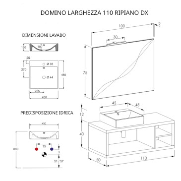 Meuble de salle de bain suspendu 110cm une étagère et miroir DOMINO gris chaud