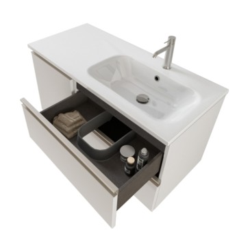 Mobile bagno sospeso 100cm con specchio bianco opaco DUBON