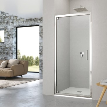 Porte de douche en niche pivotante à charnière transparente H190