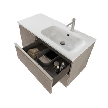 Mobile bagno sospeso 100cm con specchio cemento grigio caldo DUBON