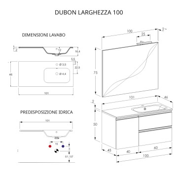 DUBON hängender Badezimmerschrank 100 cm mit warmgrauem Betonspiegel