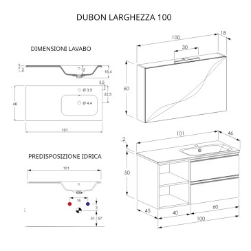 DUBON warmgrauer hängender Badezimmerschrank 100 cm mit Regal und Spiegel