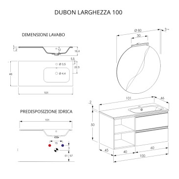 DUBON hängender Badezimmerschrank 100 cm mit Regal und Spiegel in Farnia-Eiche