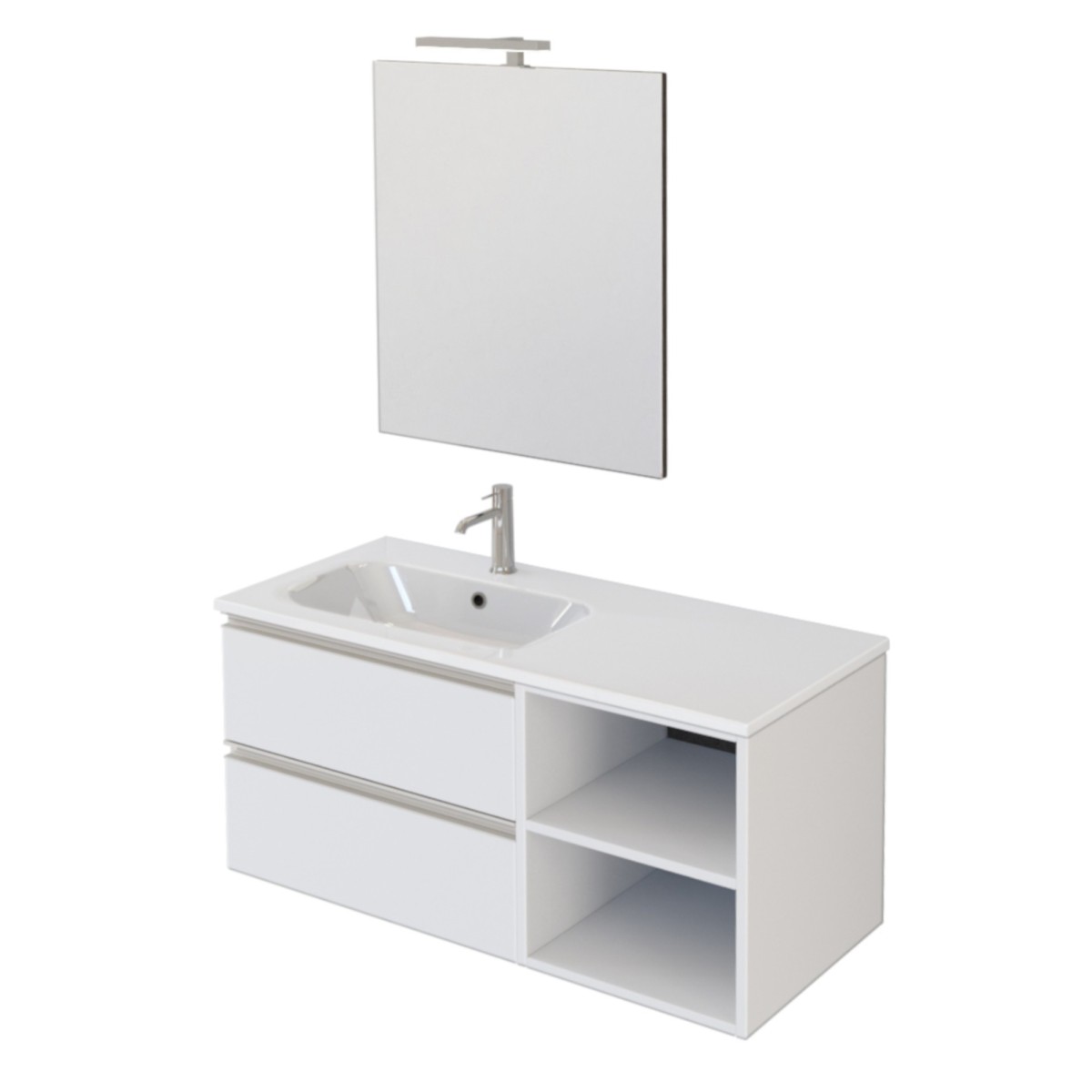 Meuble de salle de bain suspendu 100cm avec étagère et miroir DUBON blanc mat