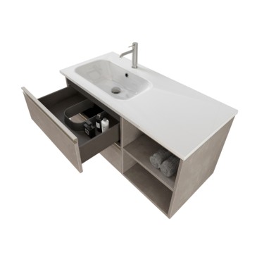 Mobile bagno sospeso 100cm con ripiano e specchio grigio caldo DUBON