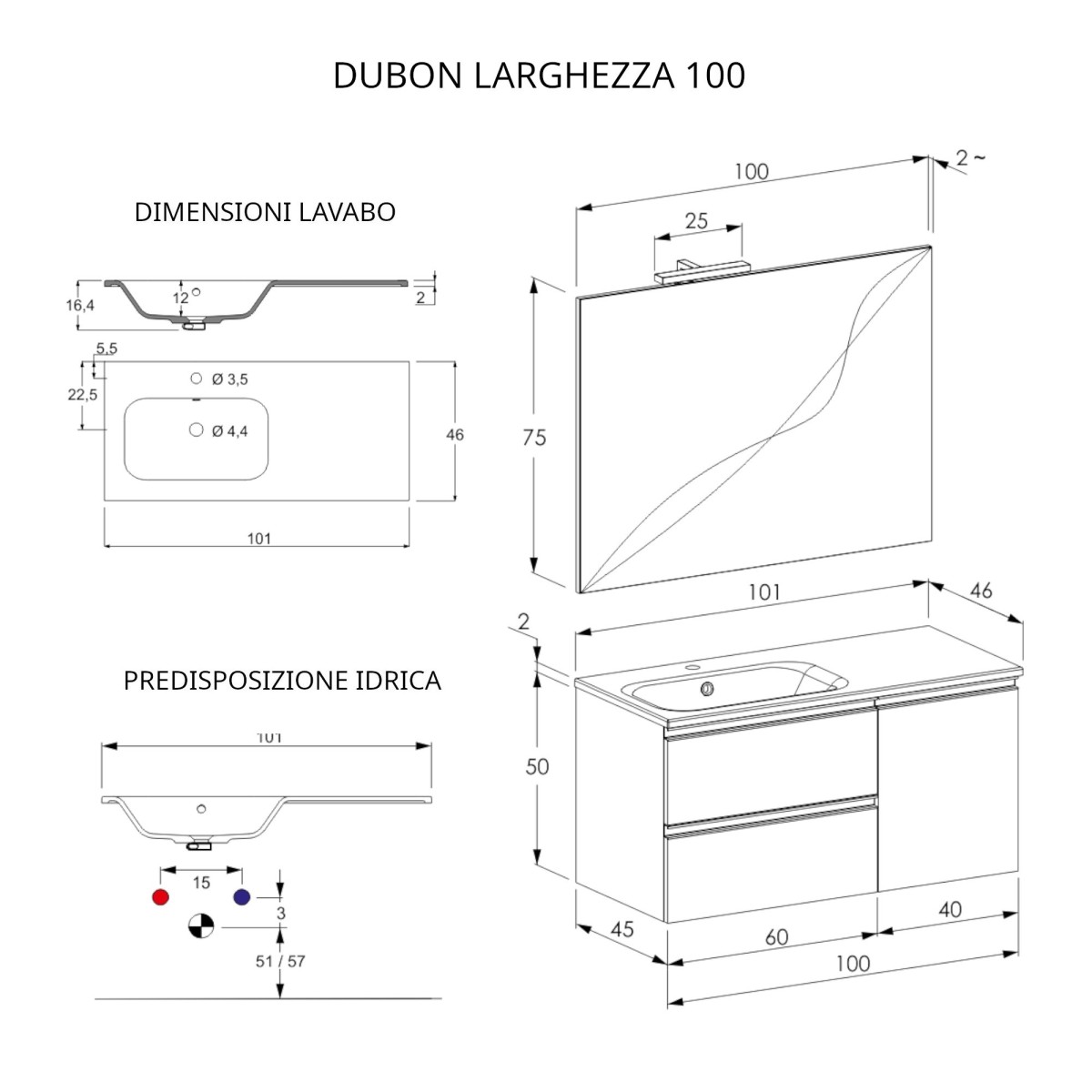 Meuble de salle de bain suspendu 100cm avec porte et miroir en chêne chêne DUBON