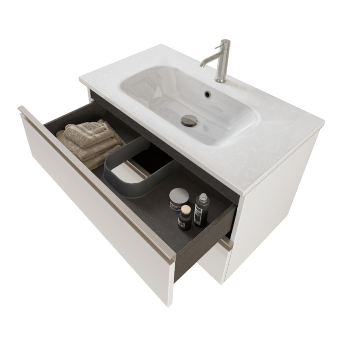 Mobile bagno sospeso 80cm con specchio bianco opaco DUBON