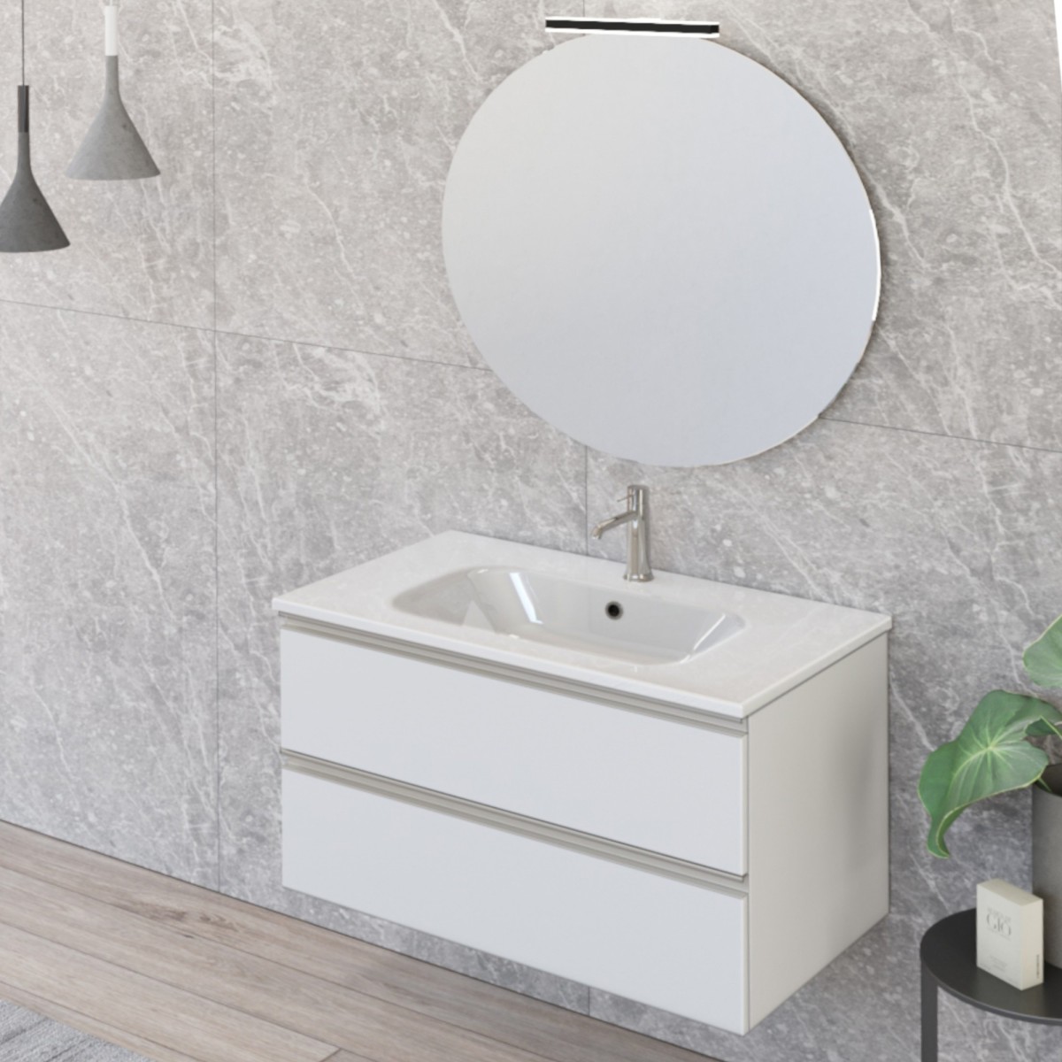 Mobile bagno sospeso 80 cm nero opaco con lavabo integrato e